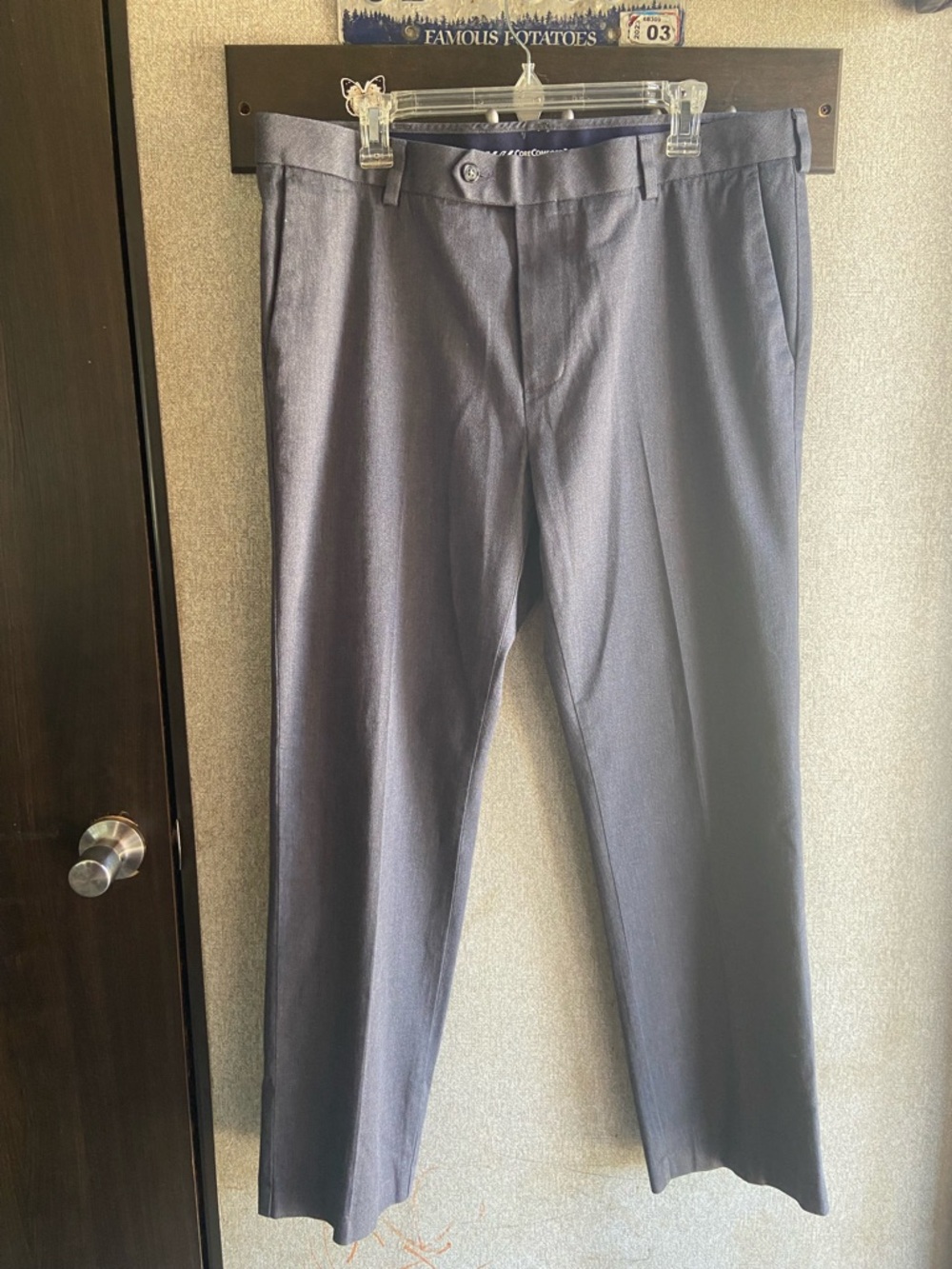 Travel smart core comfort waistband mens pants size 38x30 cotton grey straight